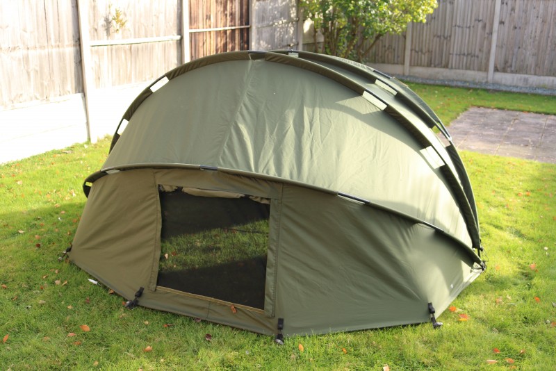aqua m3 bivvy with supawrap, used but well looked after by myself, bought brand-new 2 years ago used approx. 20 nights a year roughly! has tiny hole in the mozzy net door as shown from a hook being in, never caused me any problems though 
comes with groun