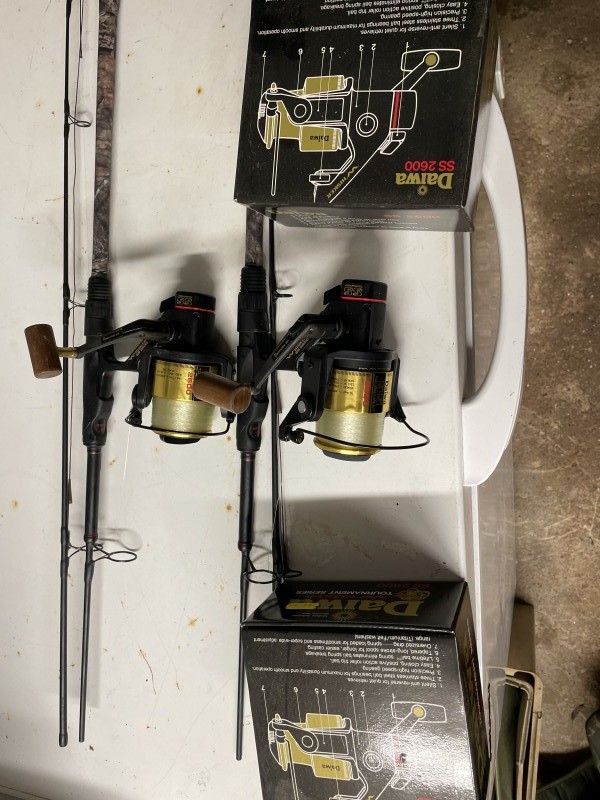Daiwa ss2600 reels with Weston quick caps /wooden handle conversions and  high impact line clips